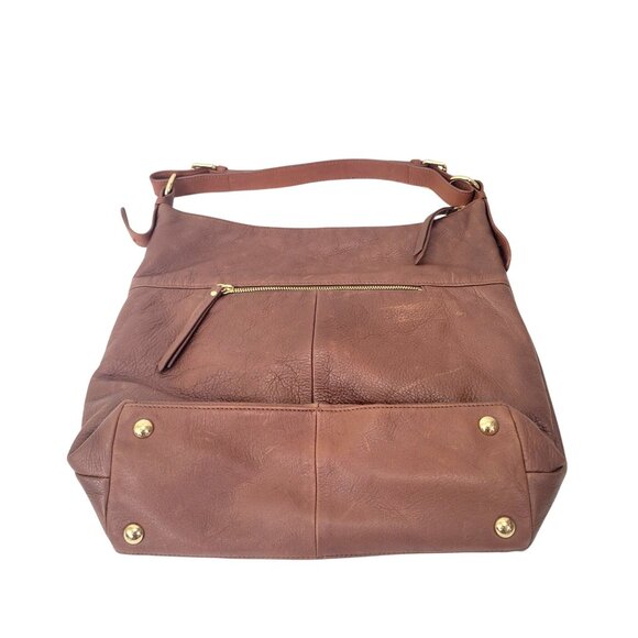 Isaac Mizrahi Bridgehampton Brown Genuine Leather Hobo Bag With Gold-Tone Accent - Picture 3 of 5